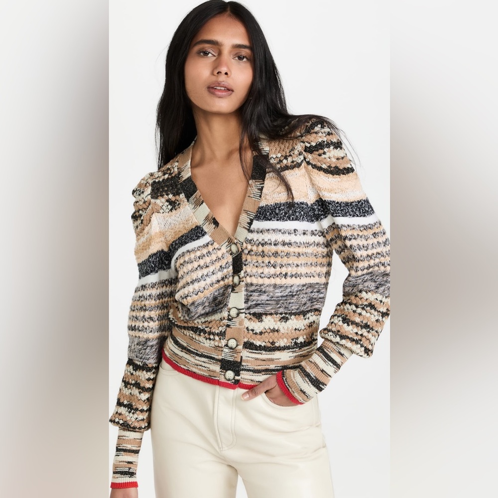 NWT Veronica Beard Cecily Mixed Knit Wool Cardigan Button Sweater - Picture 2 of 11